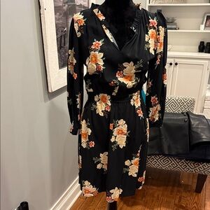 LOFT Black Dress with Floral Design